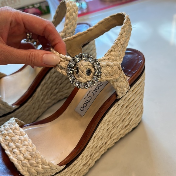 Jimmy Choo Nylah raffia wedges with signature crystal embellished buckle - Picture 4 of 8